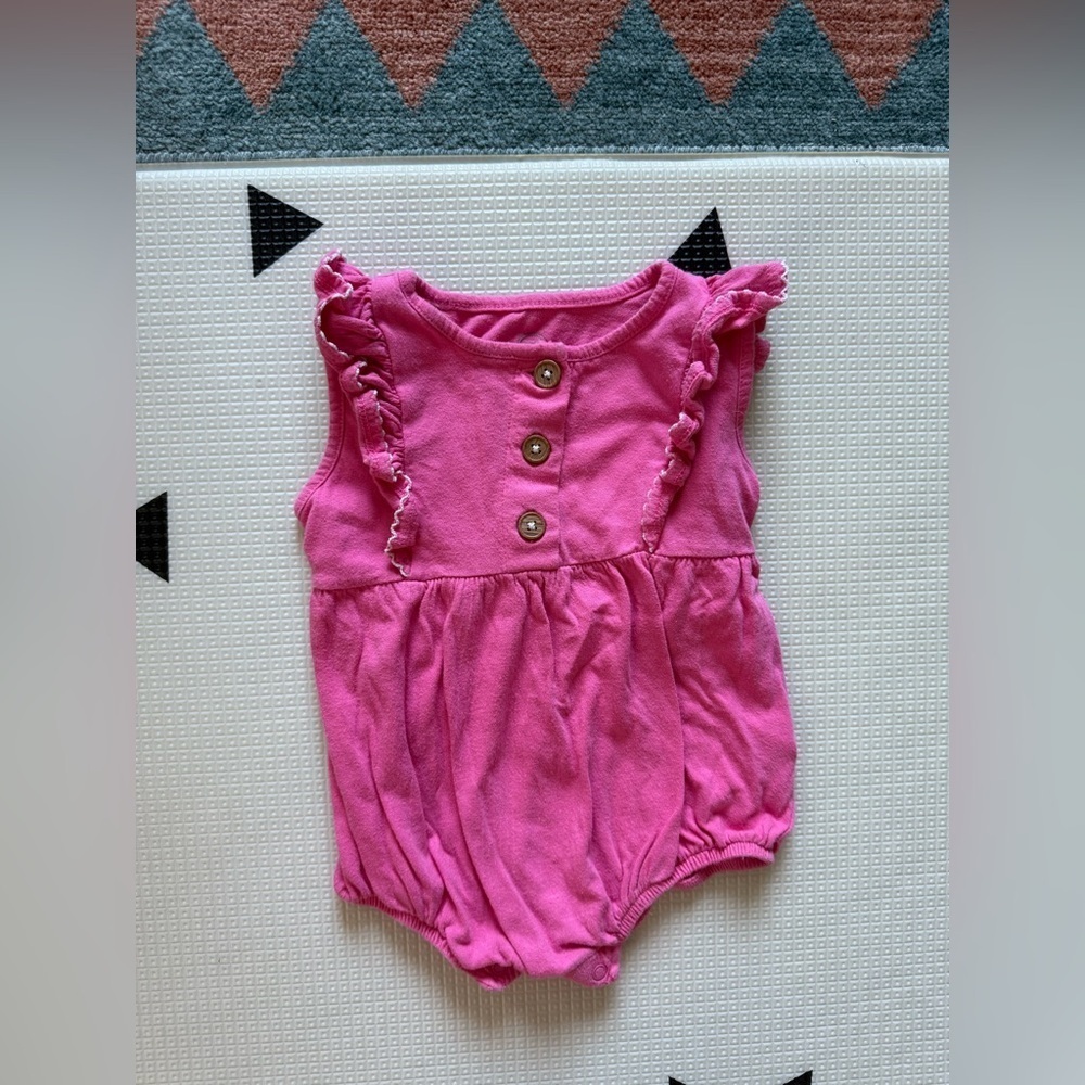 Wonder Nation|Baby girl gauze Pink Ruffled Baby Romper,sleeveless•••12 months